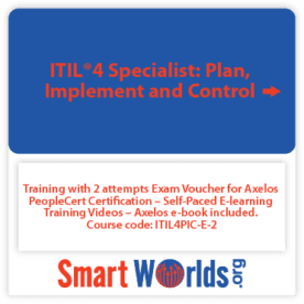 ITIL®4 Specialist: Plan, Implement and Control with 2 attempts Exam Voucher for Axelos PeopleCert Certification – Self-Paced E-learning Training Videos – Axelos e-book included. Course code: ITIL4PIC-E-2