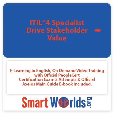 ITIL®4 Specialist: Drive Stakeholder Value (DSV) Training with 2 attempts Exam Voucher for Axelos PeopleCert Certification - Self-Paced E-learning Training Videos  - Axelos e-book included. Course code: ITIL4DSV-E-2